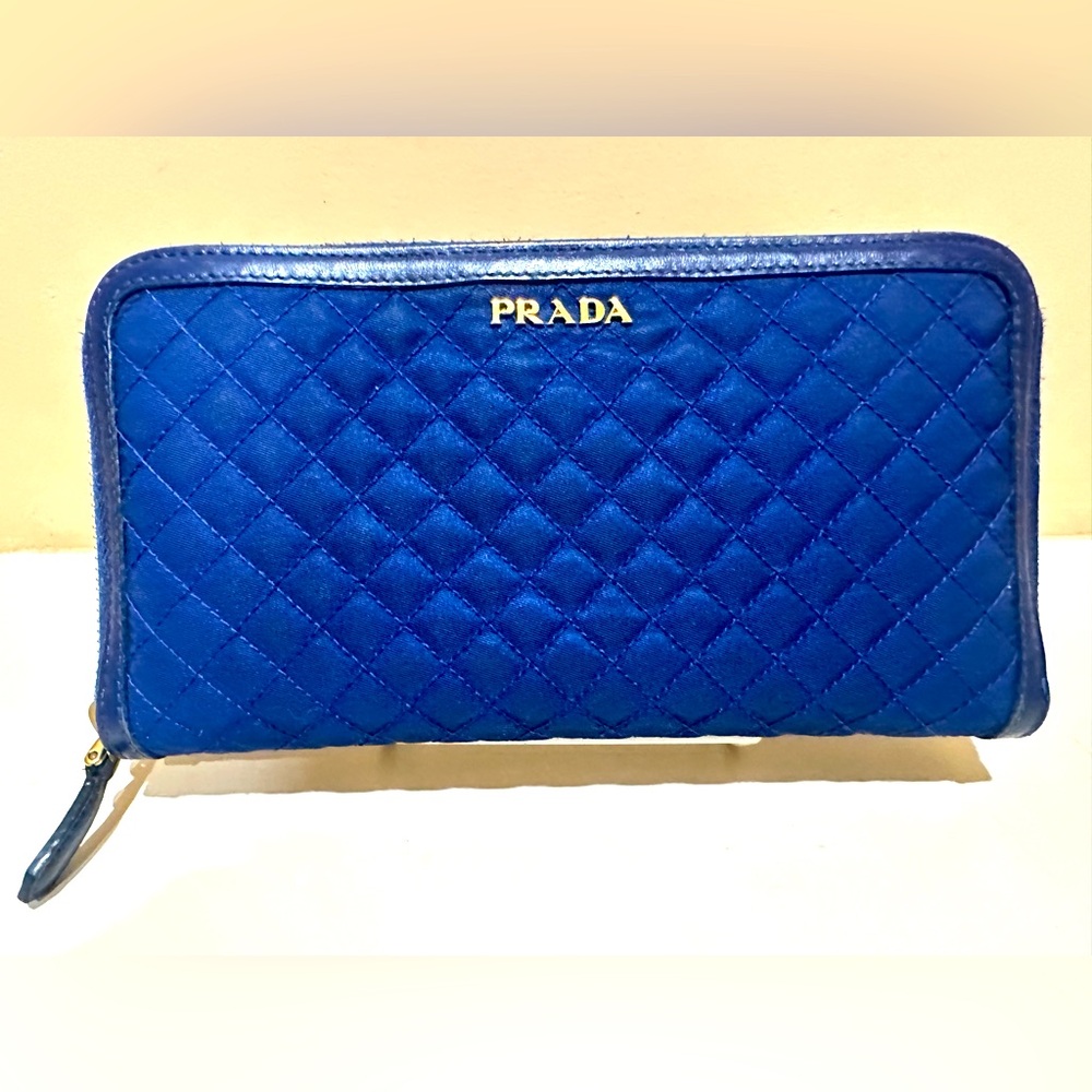 Prada Royal Blue Quilted Tessuto Zip Wallet